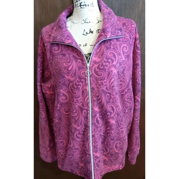 Dopamine Pink Purple Fuschia Paisley Full Zip  Fleece Jacket Womens XL Colorful - Picture 1 of 7